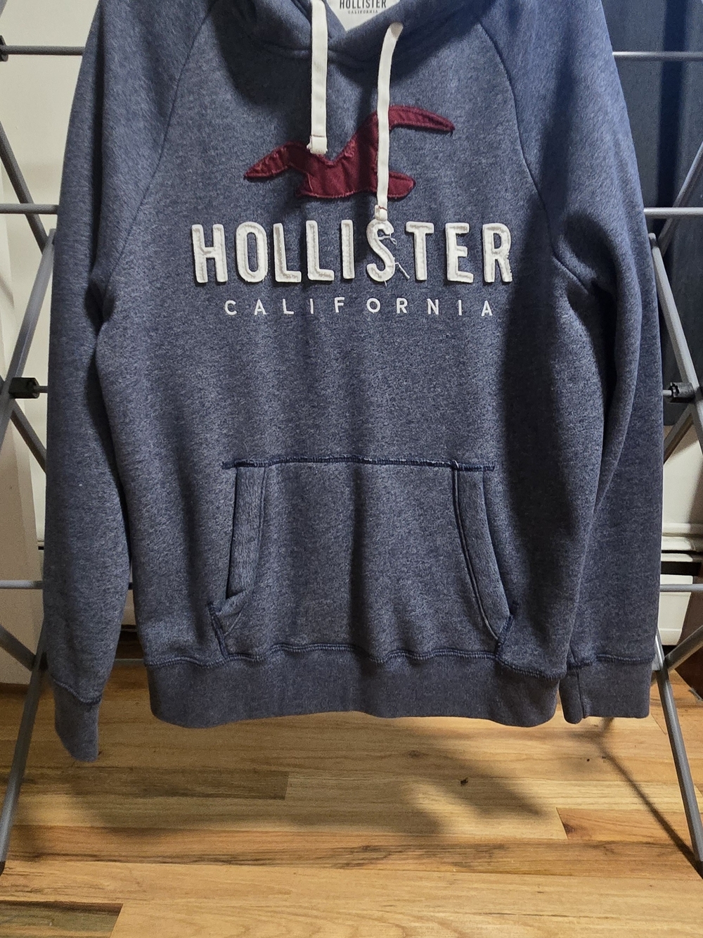 Hollister Navy Crewneck Logo Hoodie with Maroon Seagull